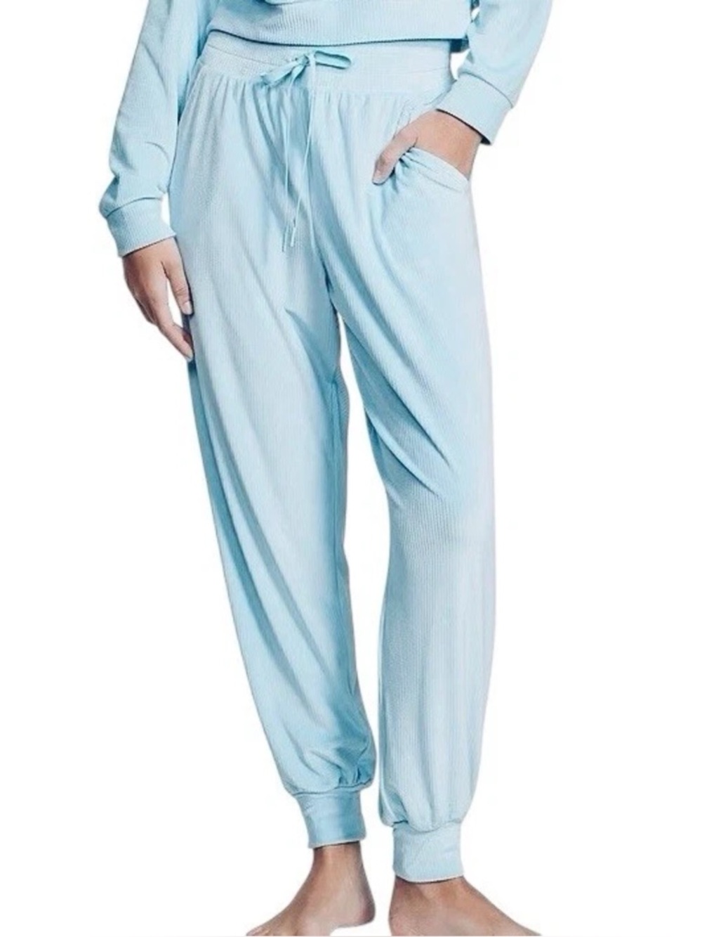 Victoria’s Secret Blue Ribbed Velour On Point Lounge Joggers Size XL Velvet